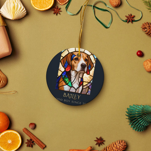 Stained Glass Dog Portrait – lifestyle photo – Ceramic Ornament