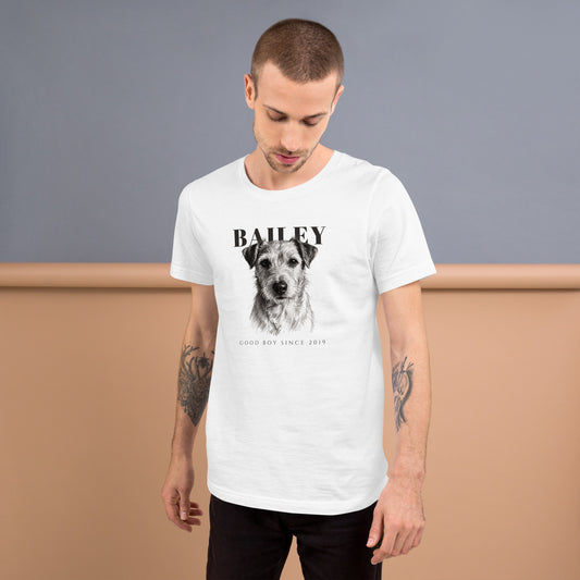 Pencil Sketch Dog Portrait – lifestyle photo – T-Shirt