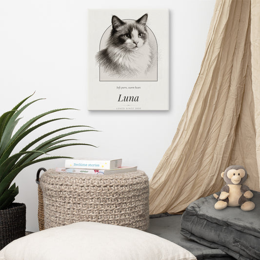 Pencil Sketch Cat Portrait Gift for Mom – lifestyle photo – Canvas Print