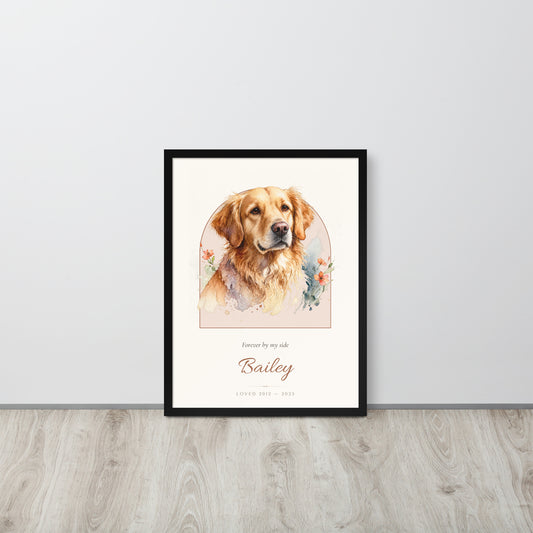 Watercolor Pet Memorial Portrait – lifestyle photo – Framed Print