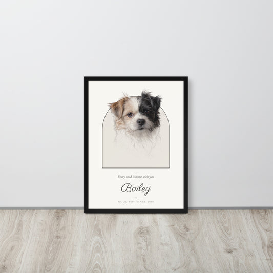 Pencil Sketch Dog Portrait – lifestyle photo – Framed Print