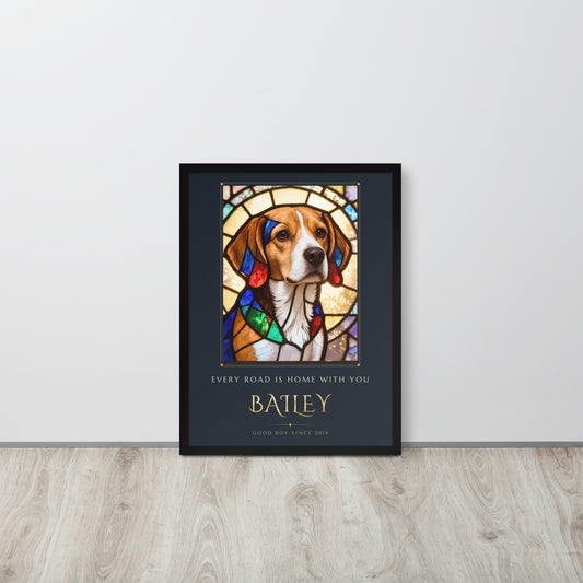 Stained Glass Dog Portrait – lifestyle photo – Framed Print