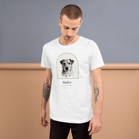 Pencil Sketch Dog Portrait – lifestyle photo – T-Shirt