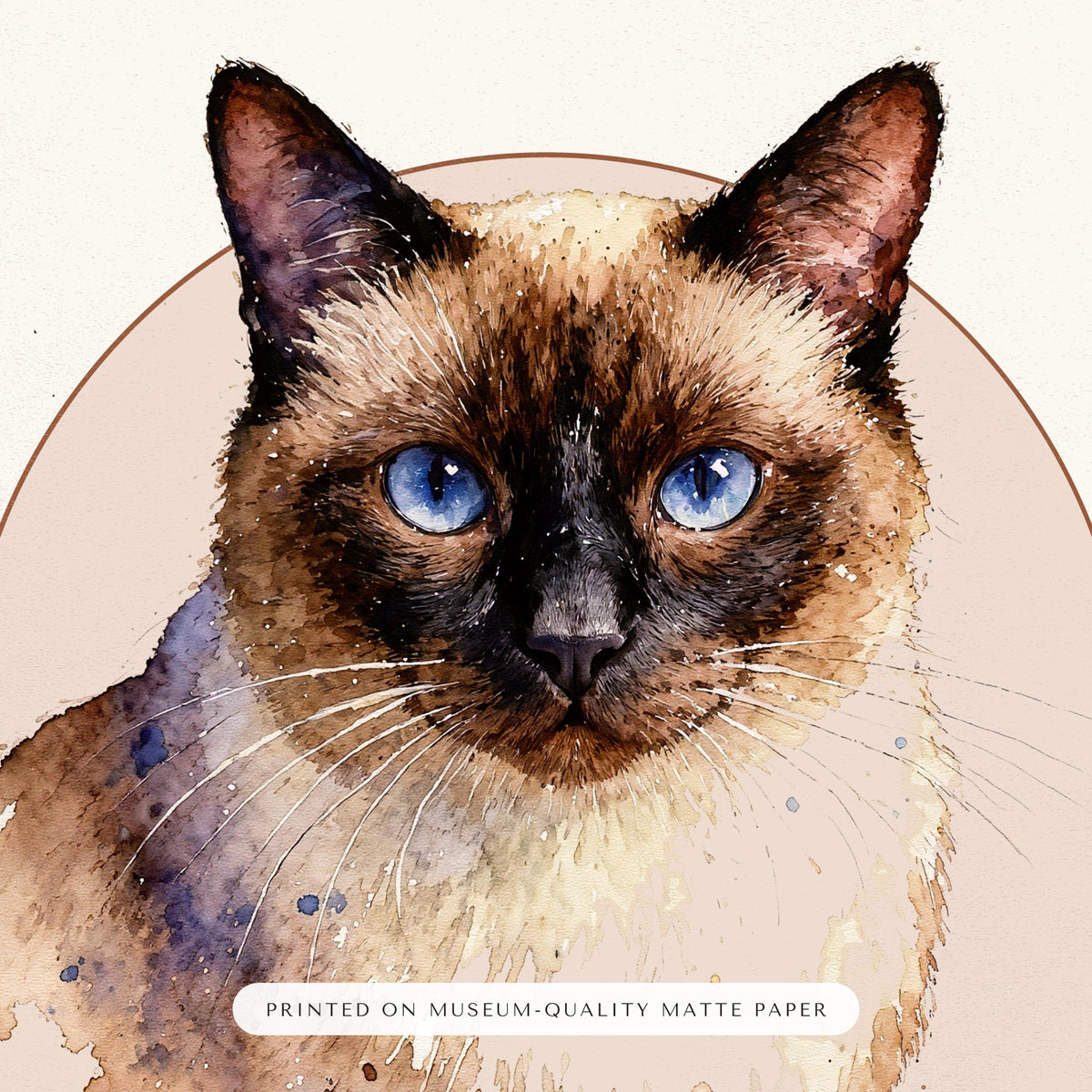 Watercolor Cat Portrait – close-up of the print – Framed Print