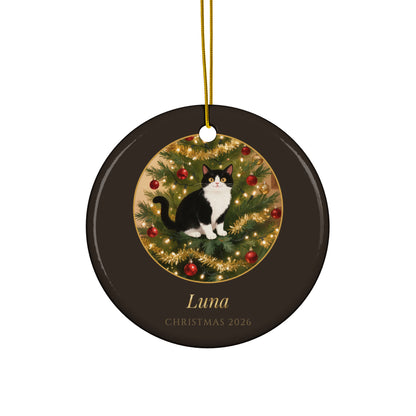 christmas cat portrait – product photo – Up the Christmas Tree Ornament