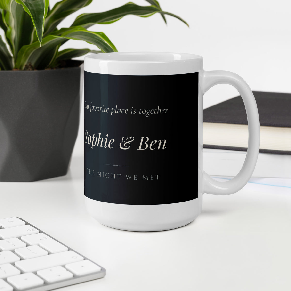 custom couple portrait – lifestyle photo, office environment – White Glossy Mug
