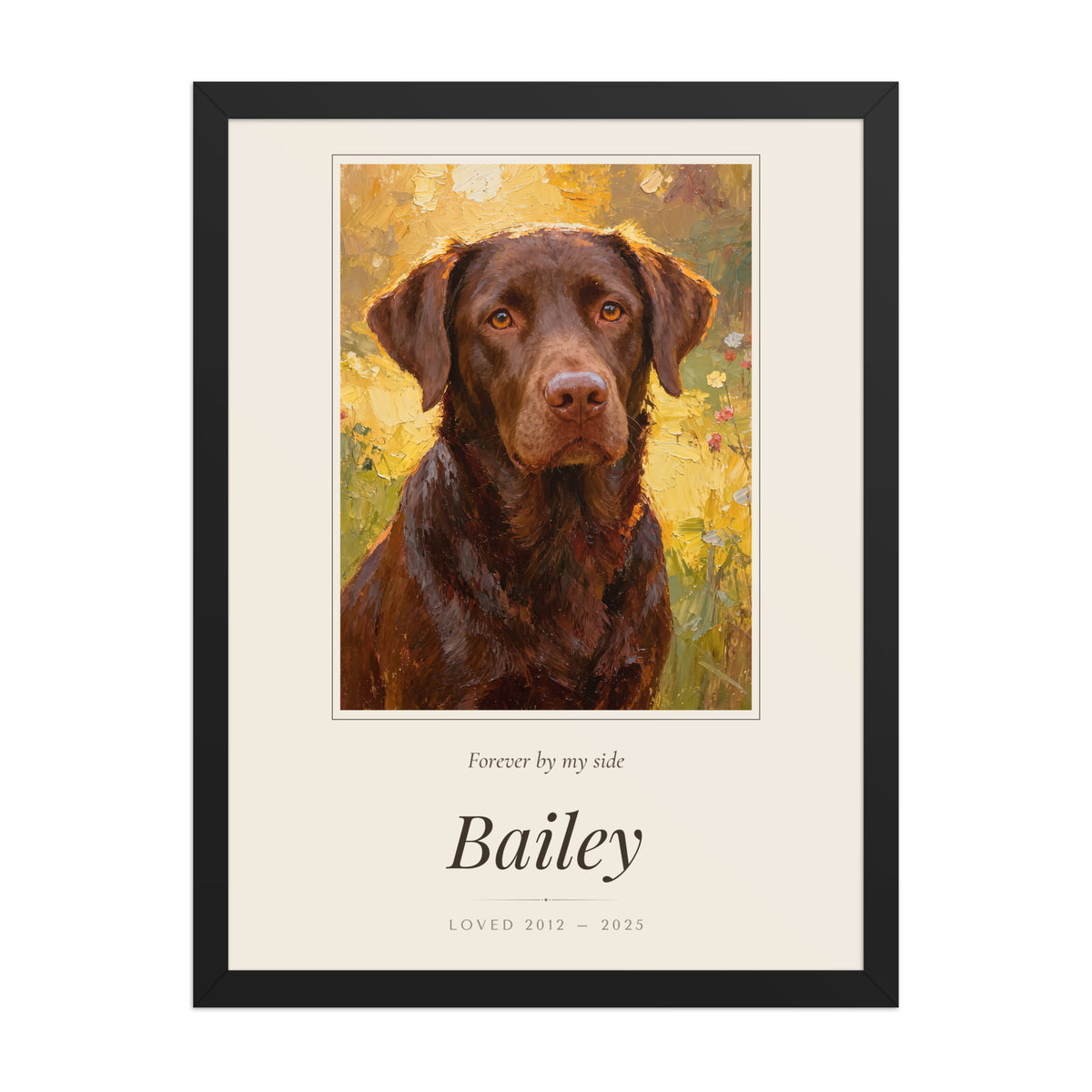 Oil Painting Pet Memorial Portrait – product photo – Framed Print