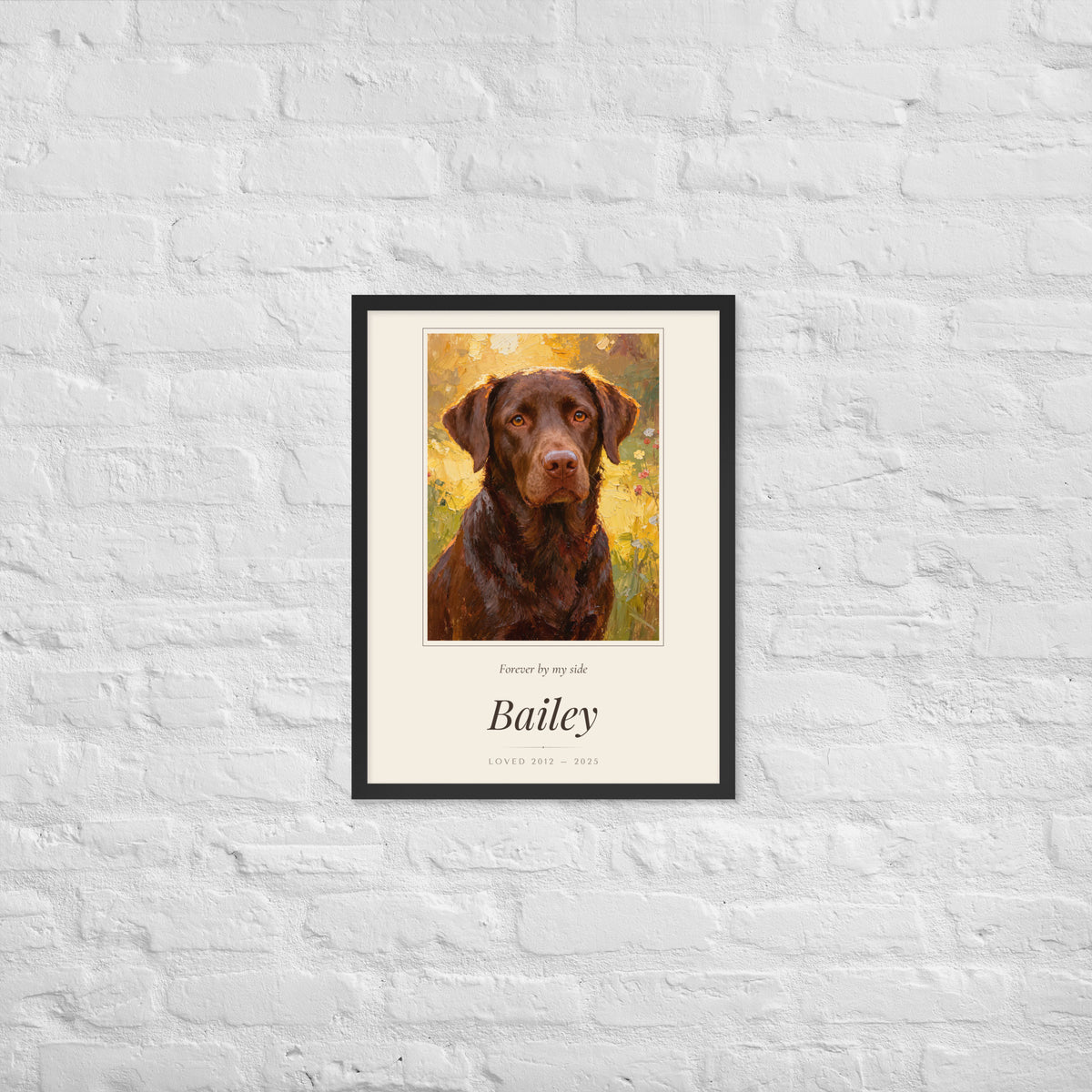 Oil Painting Pet Memorial Portrait – lifestyle photo – Framed Print