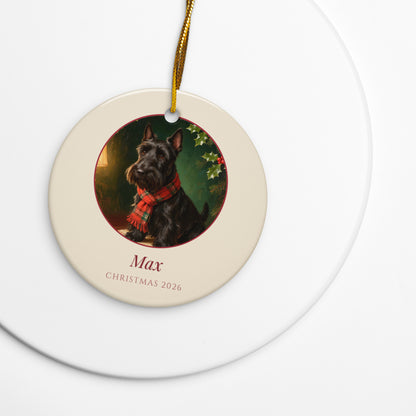 christmas pet portrait – lifestyle photo – Heirloom Tartan Portrait Ornament