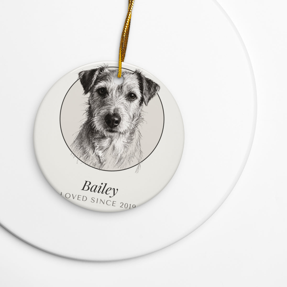Pencil Sketch Dog Portrait Gift for Mom – lifestyle photo – Ceramic Ornament