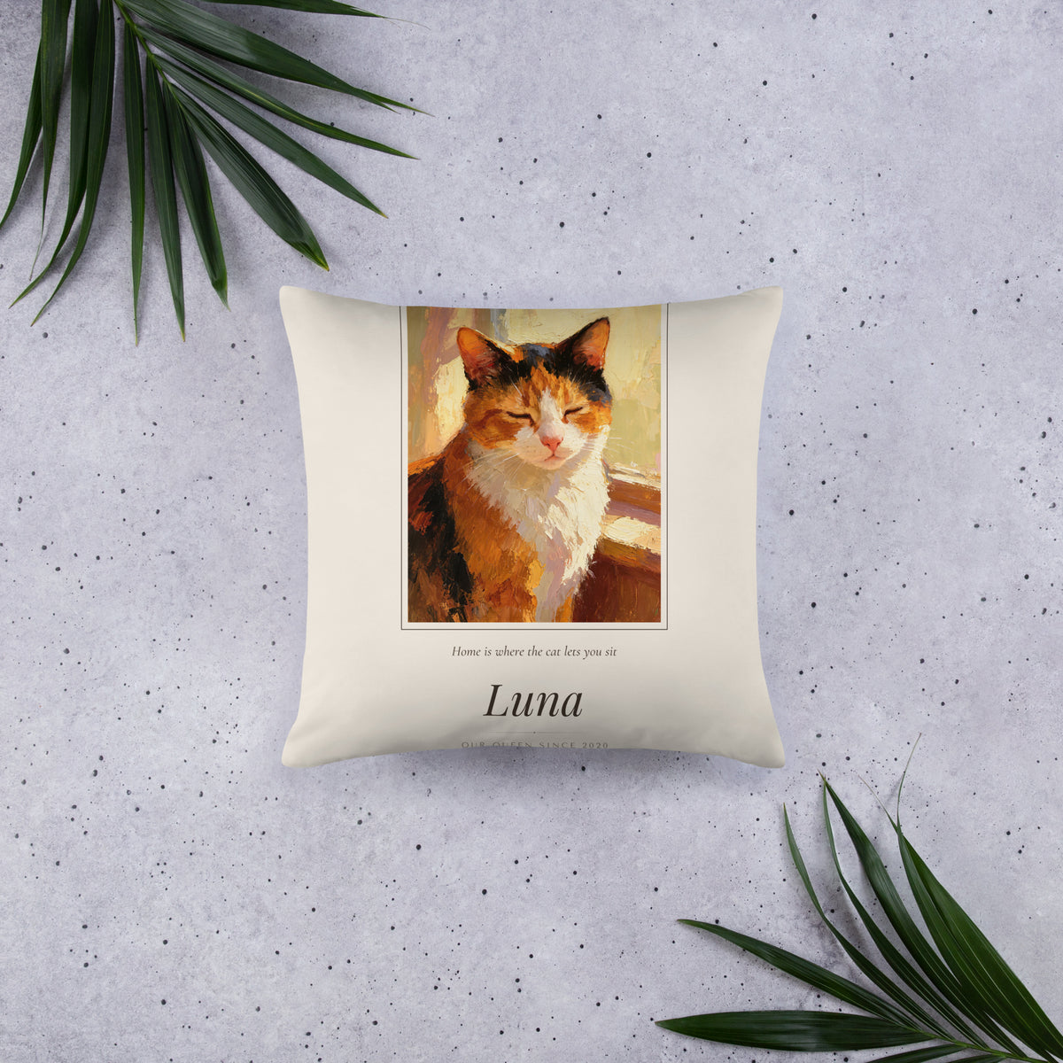 Oil Painting Cat Portrait – front view – Throw Pillow