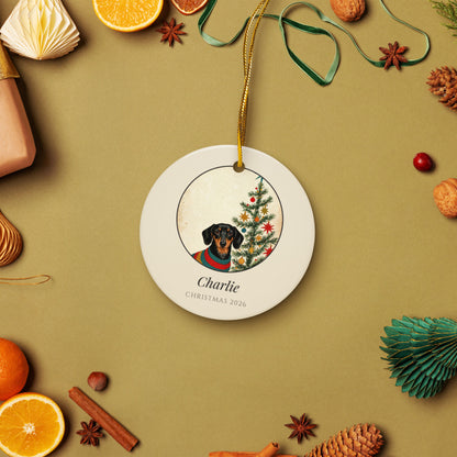 christmas pet portrait – lifestyle photo – 1950s Christmas Card Ornament