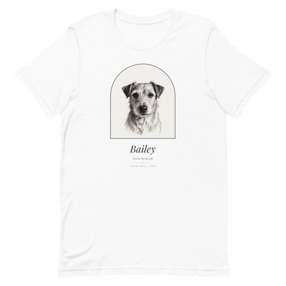 Pencil Sketch Pet Memorial Portrait – front view – T-Shirt