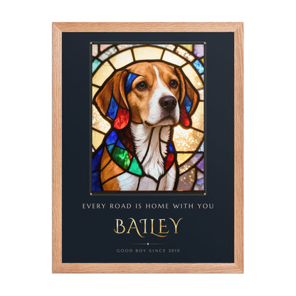 Stained Glass Dog Portrait – front view – Framed Print