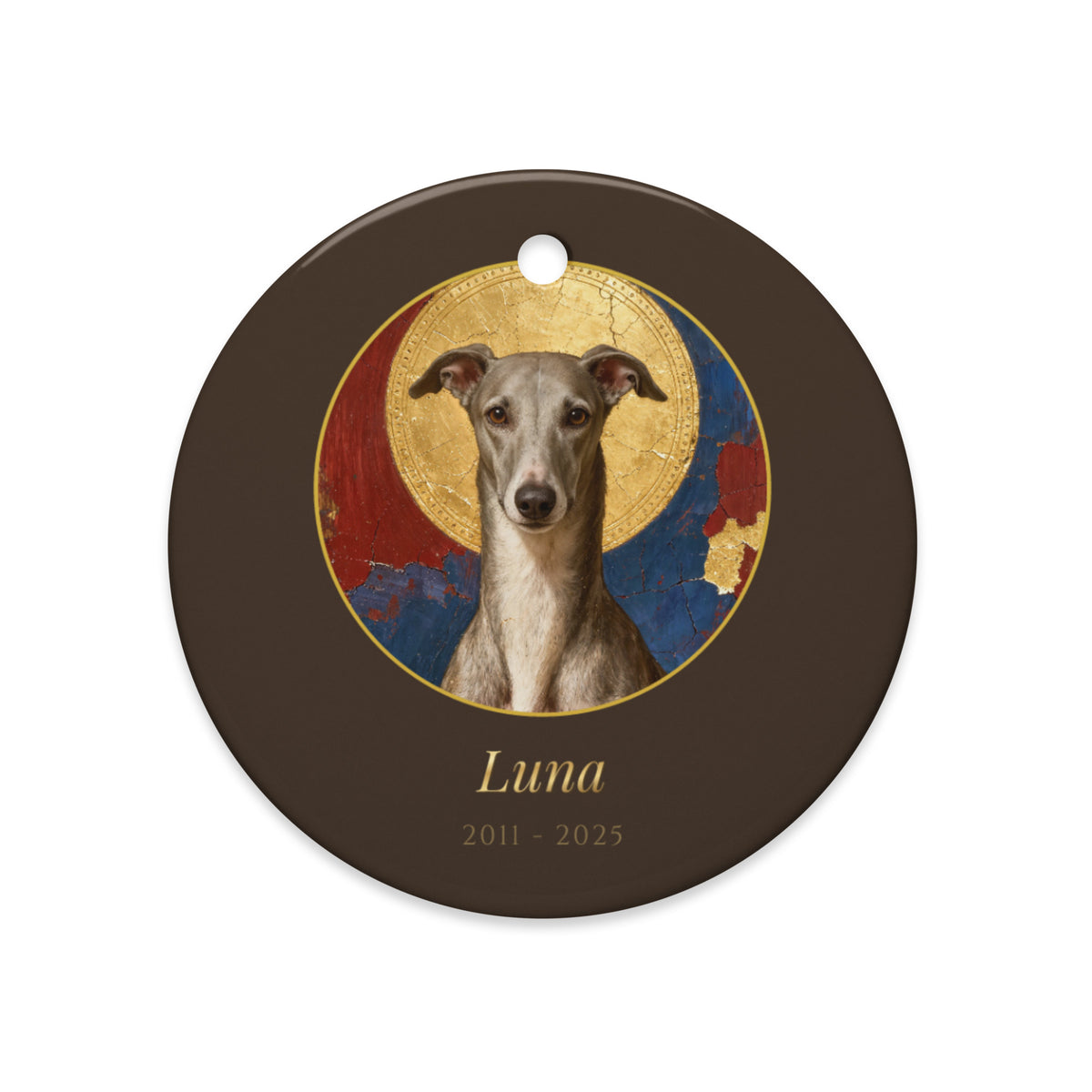 pet memorial portrait – lifestyle photo – Gold-Leaf Icon Ornament