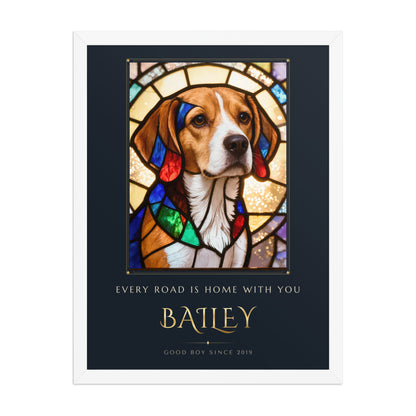 Stained Glass Dog Portrait – front view – Framed Print