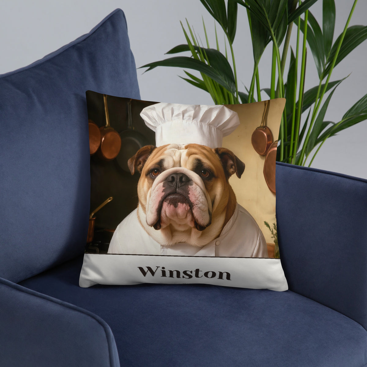 custom dog portrait – lifestyle photo, front lifestyle 6 – Chef de Cuisine Pillow