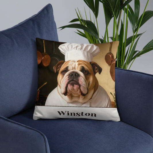 custom dog portrait – lifestyle photo, front lifestyle 6 – Chef de Cuisine Pillow