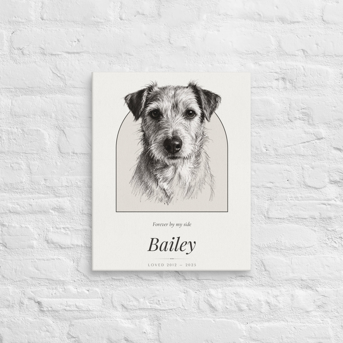 Pencil Sketch Pet Memorial Portrait – lifestyle photo – Canvas Print