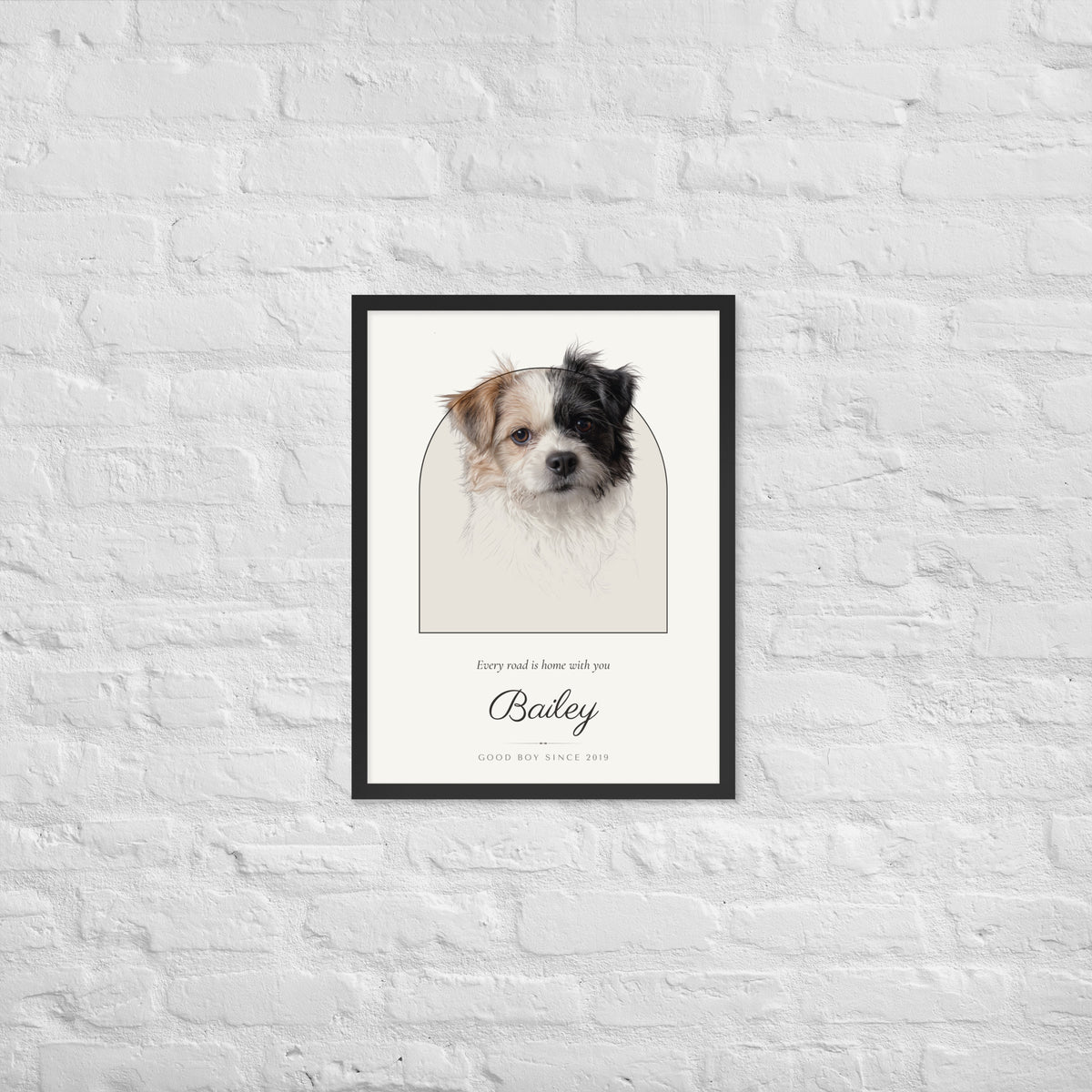 Pencil Sketch Dog Portrait – lifestyle photo – Framed Print