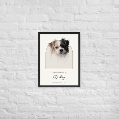 Pencil Sketch Dog Portrait – lifestyle photo – Framed Print