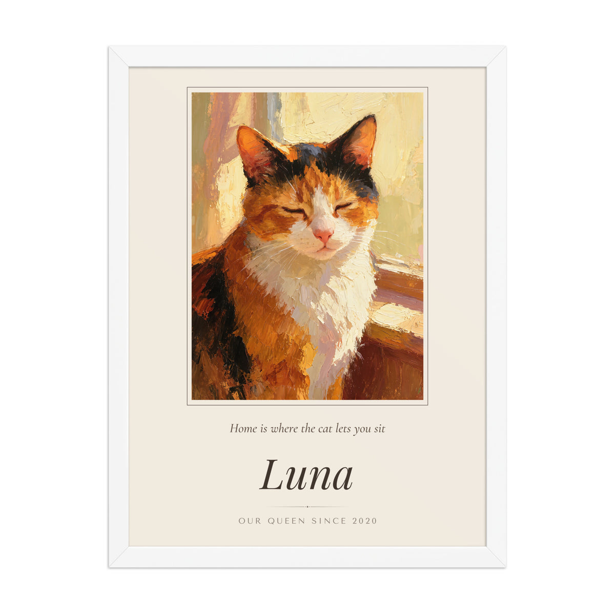 Oil Painting Cat Portrait – front view – Framed Print