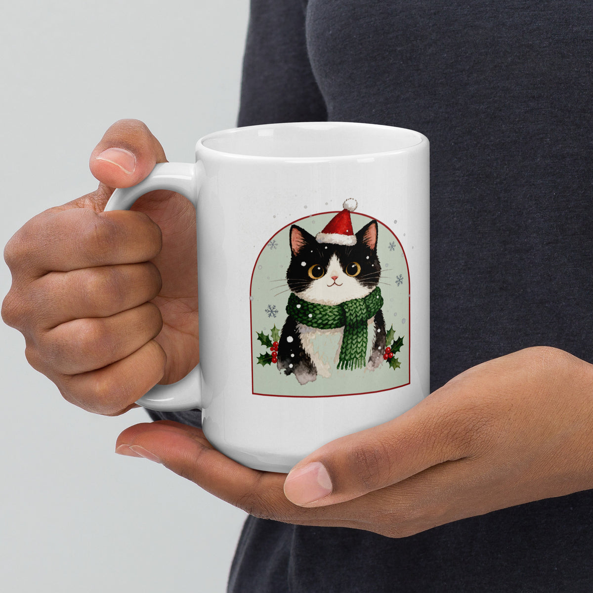 Christmas Cat Portrait – product photo, handle on left – Coffee Mug
