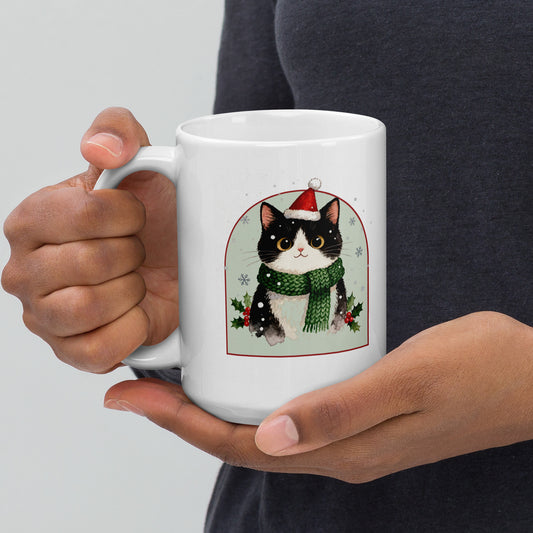 Christmas Cat Portrait – product photo, handle on left – Coffee Mug