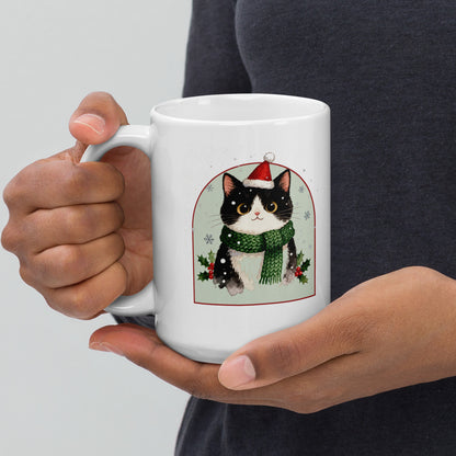Christmas Cat Portrait Gift for Mom – product photo, handle on left – Coffee Mug