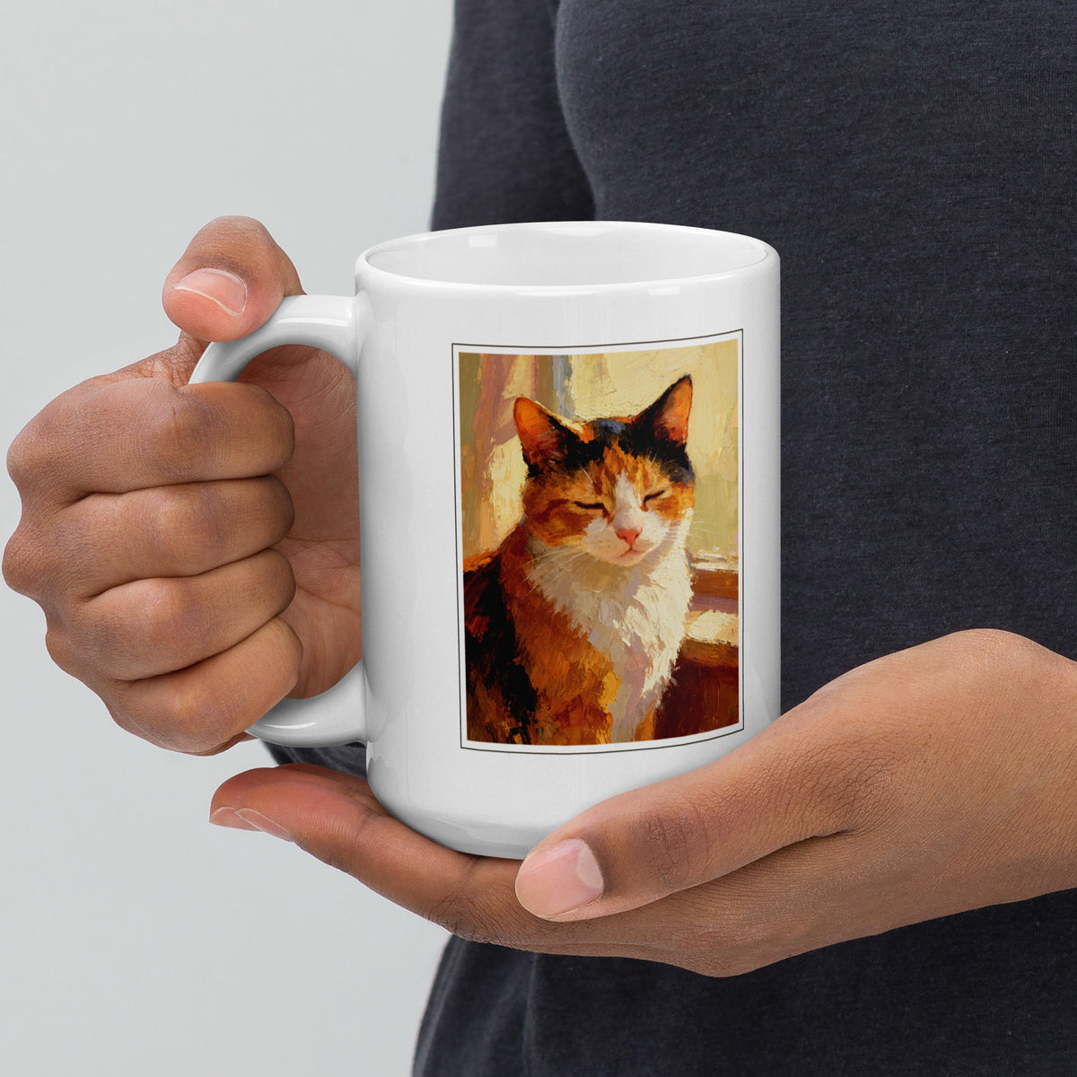 Oil Painting Cat Portrait – product photo, handle on left – Coffee Mug