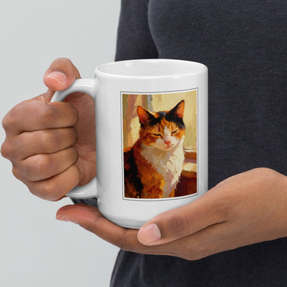 Oil Painting Cat Portrait – product photo, handle on left – Coffee Mug