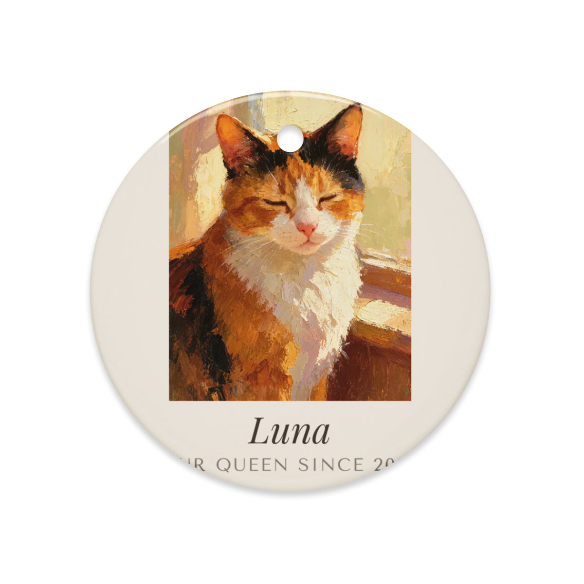 Oil Painting Cat Portrait – lifestyle photo – Ceramic Ornament