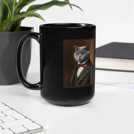 Gentleman Cat Portrait Gift for Mom – product photo, handle on left – Coffee Mug