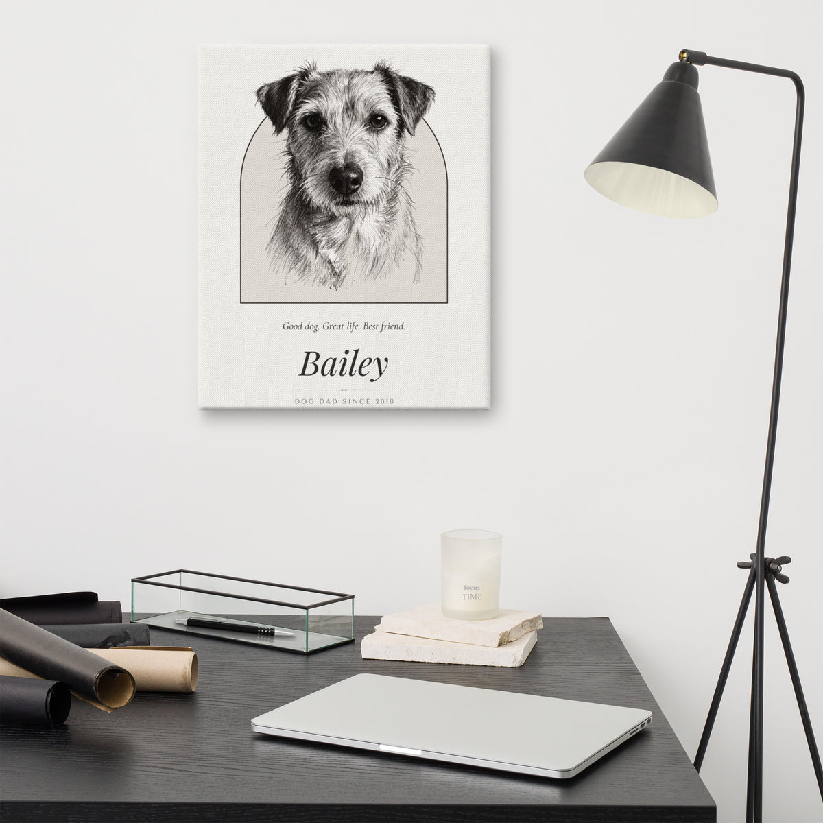 Pencil Sketch Dog Dad Gift – lifestyle photo – Canvas Print