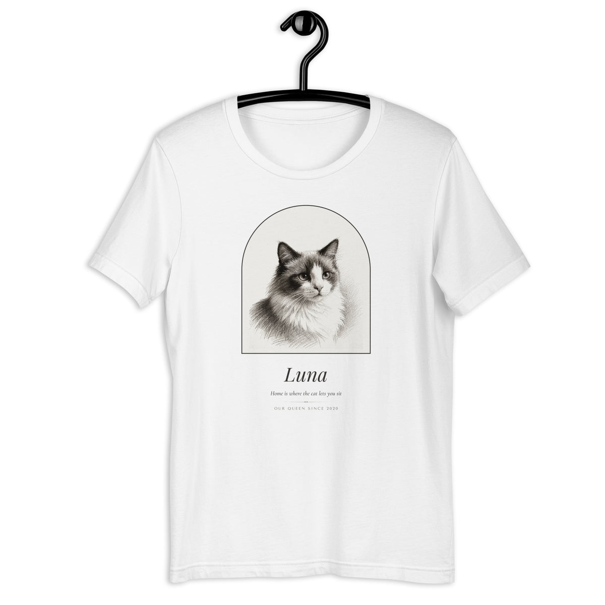 Pencil Sketch Cat Portrait – front view – T-Shirt