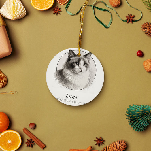 Pencil Sketch Cat Portrait – lifestyle photo – Ceramic Ornament