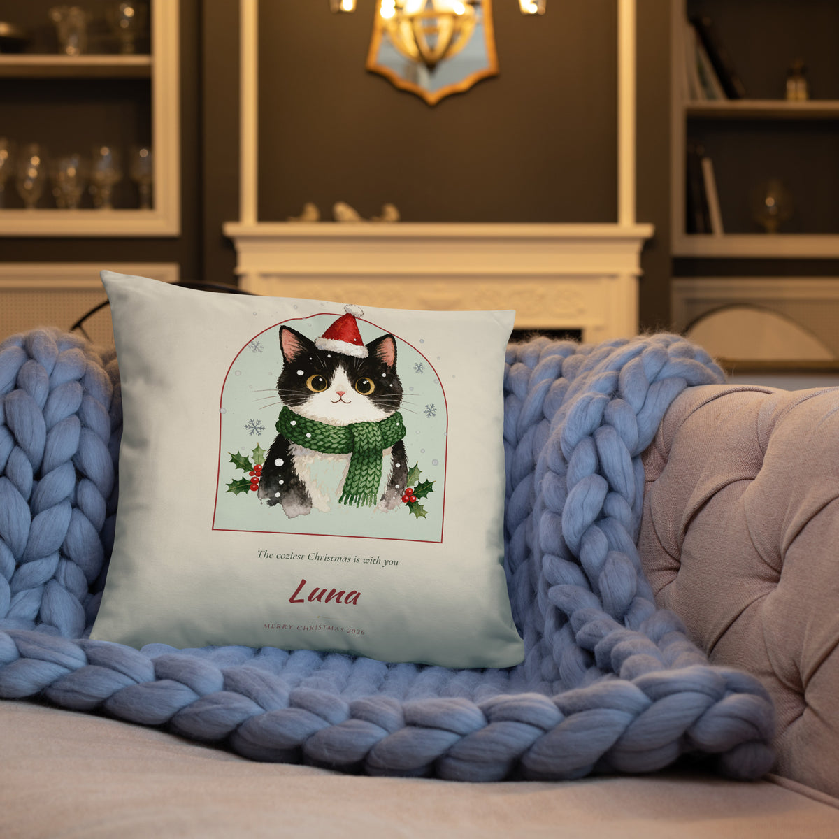 Christmas Cat Portrait – lifestyle photo, front lifestyle 3 – Throw Pillow