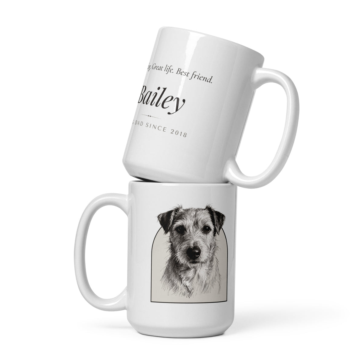 Pencil Sketch Dog Dad Gift – front view, front view – Coffee Mug