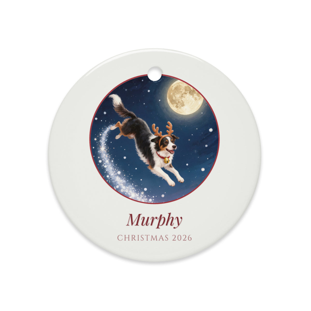 christmas pet portrait – lifestyle photo – Reindeer for a Night Ornament