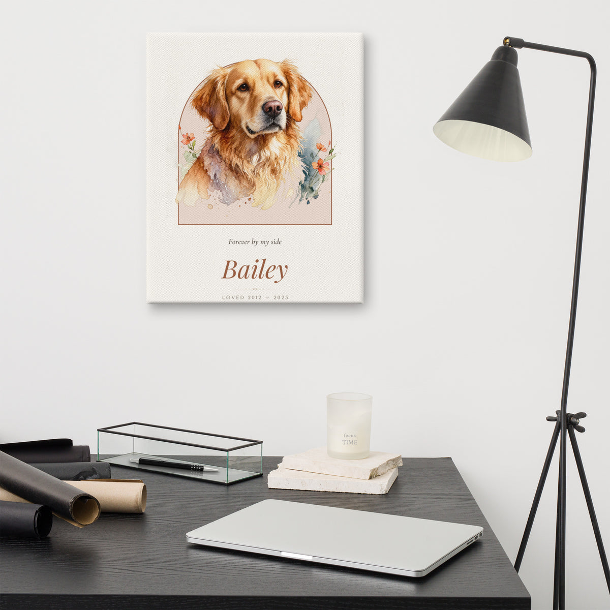 Watercolor Pet Memorial Portrait – lifestyle photo – Canvas Print