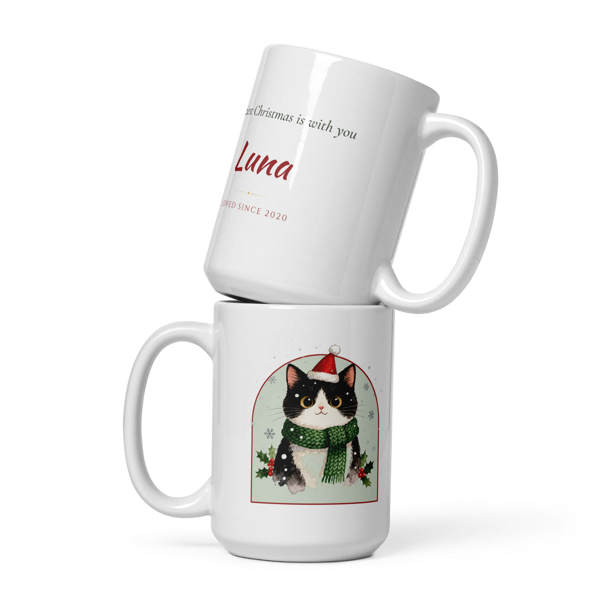 Christmas Cat Portrait Gift for Mom – front view, front view – Coffee Mug