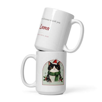 Christmas Cat Portrait Gift for Mom – front view, front view – Coffee Mug
