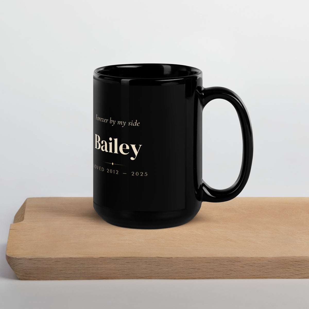 Gentleman Pet Memorial Portrait – lifestyle photo, handle on right – Coffee Mug