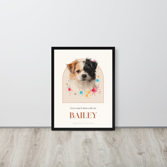 Watercolor Splash Dog Portrait – lifestyle photo – Framed Print
