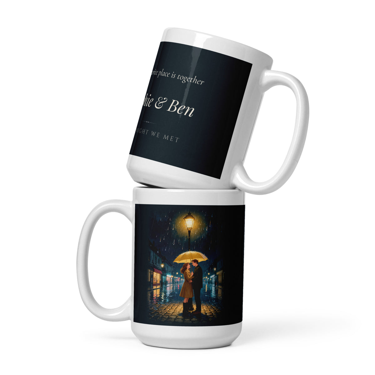 custom couple portrait – front view, front view – White Glossy Mug
