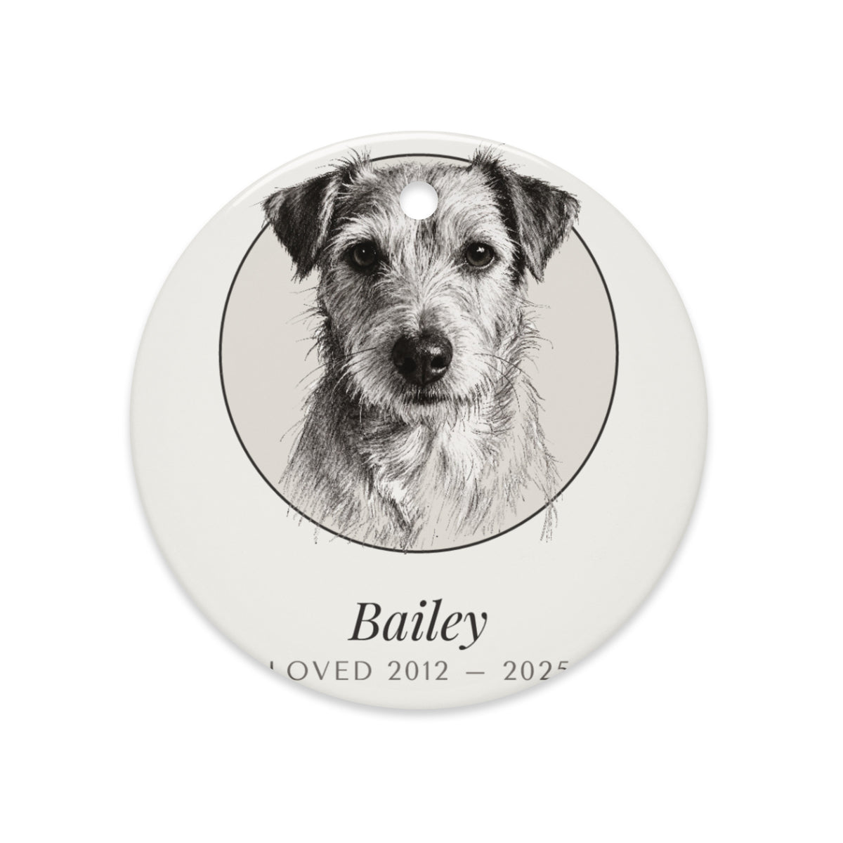 Pencil Sketch Pet Memorial Portrait – lifestyle photo – Ceramic Ornament