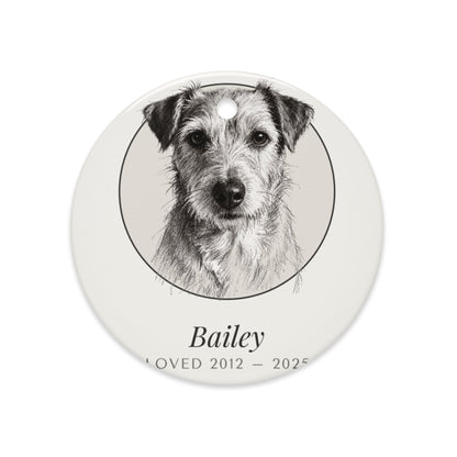 Pencil Sketch Pet Memorial Portrait – lifestyle photo – Ceramic Ornament