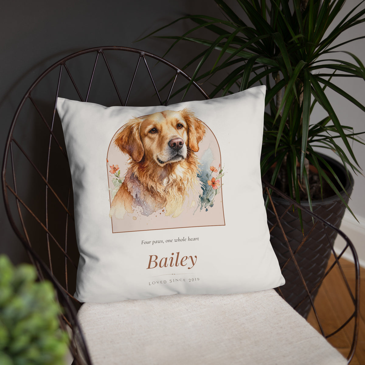 Watercolor Dog Portrait Gift for Mom – product photo, front lifestyle 4 – Throw Pillow