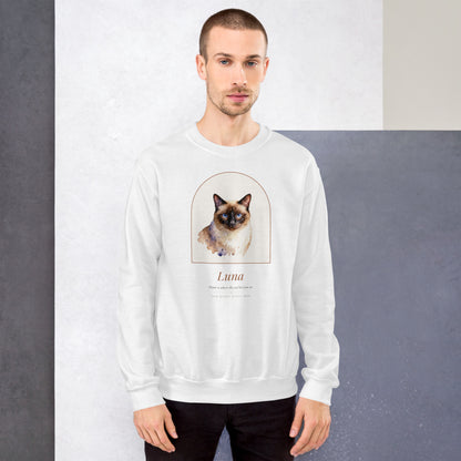Watercolor Cat Portrait – lifestyle photo – Crewneck Sweatshirt