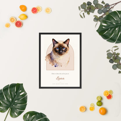 Watercolor Cat Portrait – lifestyle photo, spring/summer – Framed Print